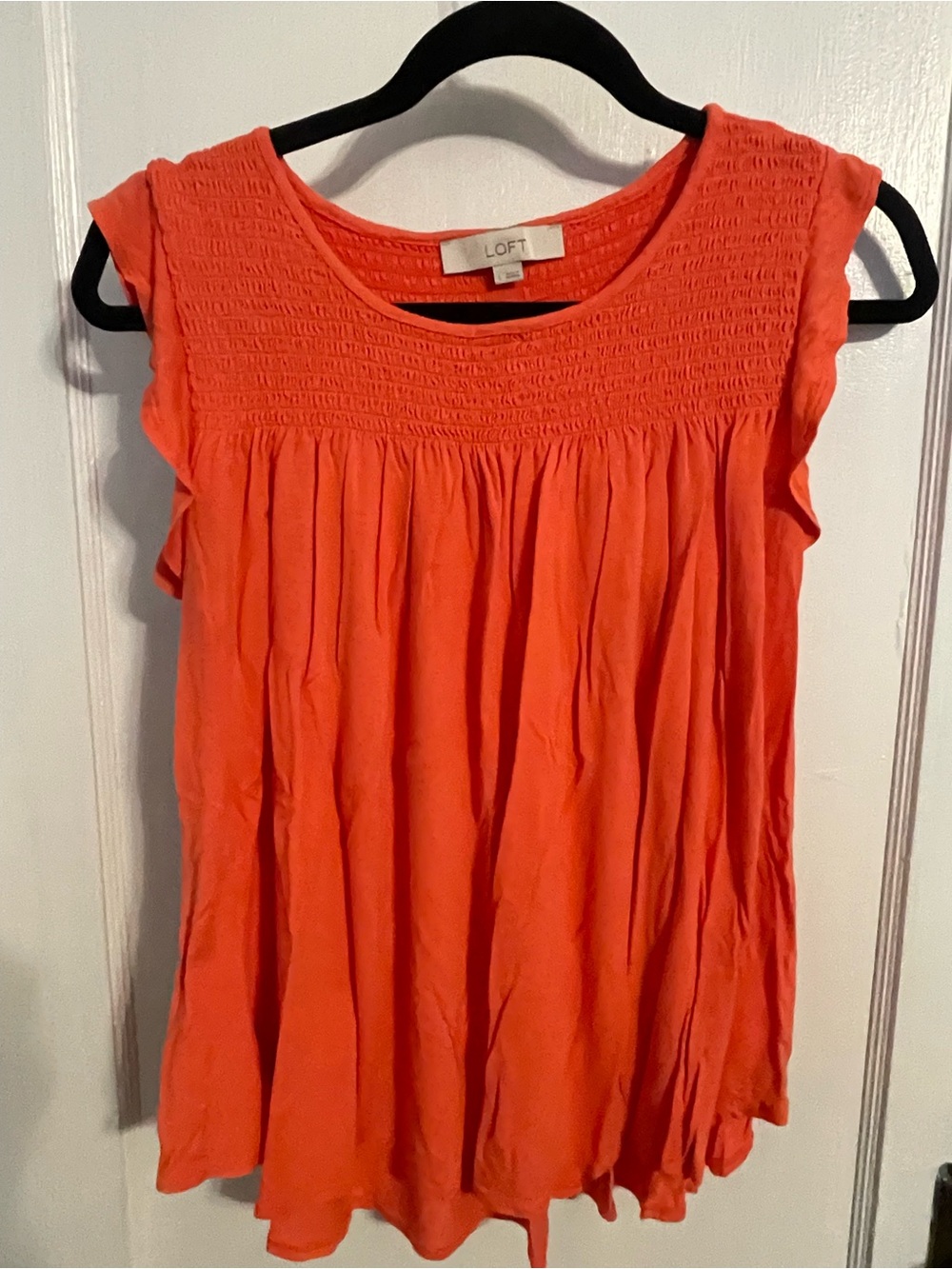 LOFT Coral Smocked Yoke Flutter Sleeve Camisole